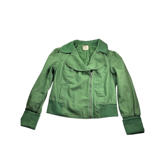 Vintage Y2K Tulle Green Moto Zip Front Jacket With Cuffed Sleeves Size XL - Picture 1 of 6